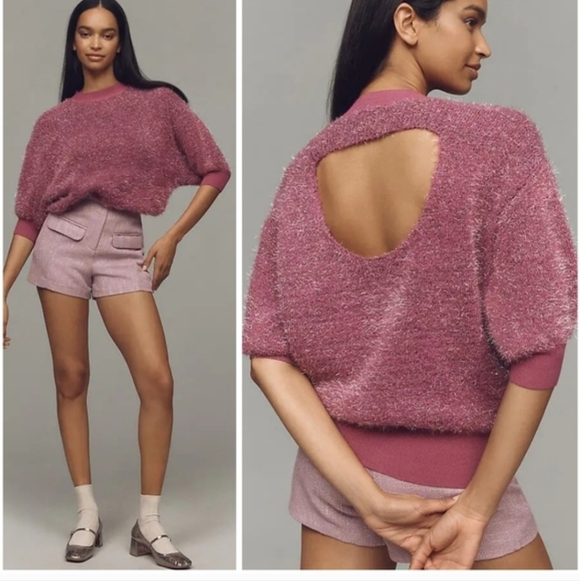 Anthropologie Maeve The Violetta Pink Tinsel Open Back Sweater Size Small - Picture 16 of 16